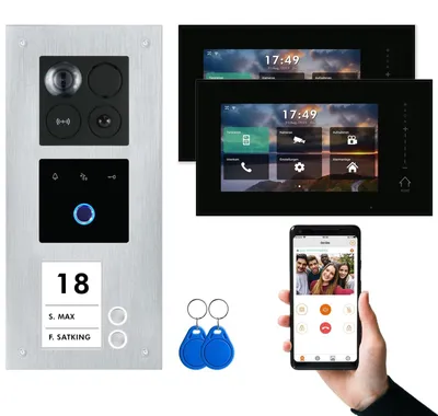 Produktbild von BALTER ERA IP Unterputz Silber 2x7" Schwarz mit Fingerprint Video Türsprechanlage Set 2 Teilnehmer