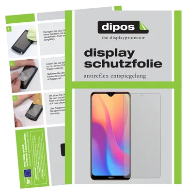 The image shows packaging and instructions for a smartphone screen protector, along with an image of the screen protector and a smartphone.