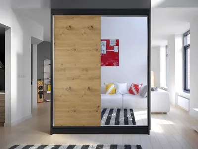 Produktbild von MIRJAN24 Schiebetürenschrank Camino I, Stilvoll Schlafzimmer Kleiderschrank (Farbe: Schwarz / Artisan Eiche + Spiegel)