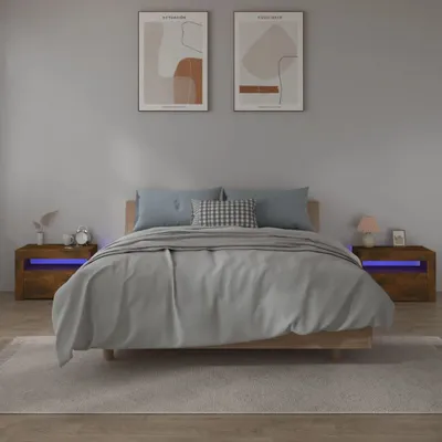 Productafbeelding van vidaXL Nachtkastjes, 2 stuks, met LED-verlichting, gerookt eikenhout, 60x35x40 cm