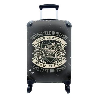 Produktbild von MuchoWow® Koffer Handgepäck Trolley Rollkoffer Kleine Reisekoffer mit 4 Rollen - Motorrad - Skelett - Retro - Zitat - Cabin Size < 55x40x23 cm & 55x40x20 cm - Fotokoffer - Kabinenkoffer - Boardgepäck - Reise-Box - Reisekoffer - Reisegepäck - Koffer mit Bild - Trolley für Kinder