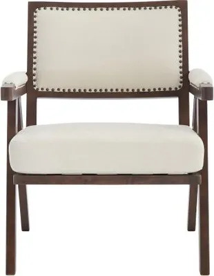 Produktbild von Mid Century Modern Stoff Loungesessel Einzelner Sofasessel Armlehnen Holzrahmen Gepolsterte Liege Arbeitszimmer Buero Dekoration 66x66.5x88 cm Beige