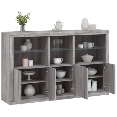 Zdjęcie produktu dla vidaXL Kredens z oświetleniem LED Szary Sonoma 162x37x100 cm