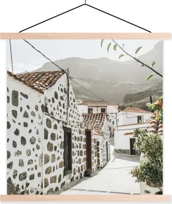 Produktbild von MuchoWow® Textilposter Sommer - Haus - Weiß 40x40 cm mit holzfarbenen Rahmen - Posterleiste