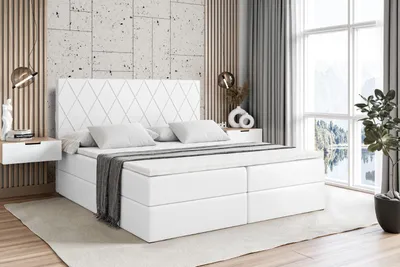 Produktbild von ALTDECOR Boxspringbett mit Matratze und Lattenrost  - LEPARO  - 180x200 cm  - Weiß Kunstleder - Boxbett, Topper, Polsterbett mit Bettkasten, Bett mit Stauraum H4 -Matratze, Doppelbett, Springboxbett