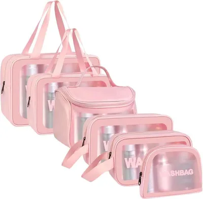 Produktbild von Transparente Kosmetiktasche Set 6-teilig PVC Kunstleder Organizer Reise Kulturbeutel