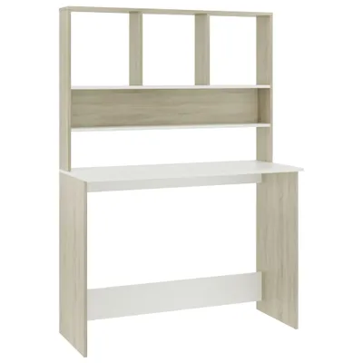 Image de vidaXL Bureau avec étagères Blanc Chêne Sonoma 110x45x157 cm