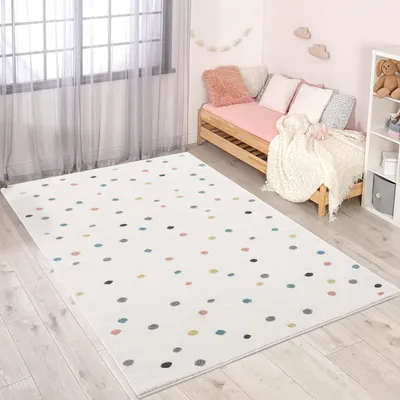 Produktbild von Kinderteppich Modern Bunt Gepunktet 160x230 cm Creme - Jugendzimmer Teppich
