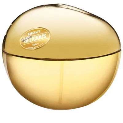A close-up studio shot of a golden, spherical perfume bottle.