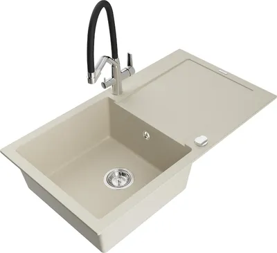 Produktbild von Mexen Leo 1 Becken-Granitspüle mit Abtropffläche und Mischbatterie Duo, Beige - 6501-69-671701-07
