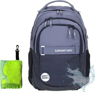 Produktbild von Schulrucksack Elephant Hero Signature Schultasche Rucksack Schulmappe Jungen 13047 Color Block Schwarz Anthrazit + Regencover