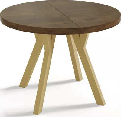 Obrázek produktu pro Designový Kulatý Rozkládací Jídelní Stůl – Styl Podkroví, Industriální, Úsporný – Zlaté Nohy – 90 – 190 cm – 6–8 Míst na Sezení – Dub Lefkas - 190 cm