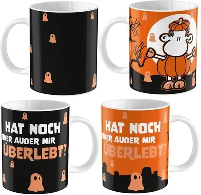 Produktbild von Sheepworld 46982 Farbwechseltasse mit Spruch Überlebt, Porzellan, 35 cl, mit Geschenkbox Tasse, 350 milliliters, Orange