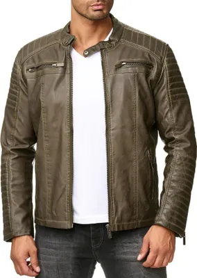 Produktbild von Red Bridge Herren Vintage Biker Jacke Kunst- Lederjacke Übergangsjacke Khaki