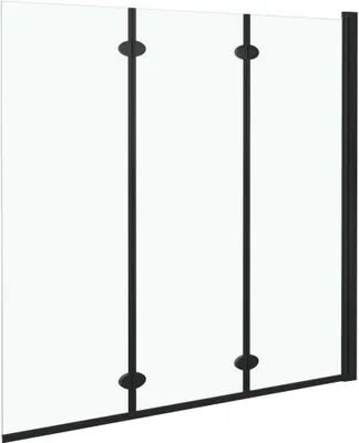 A product shot of a shower cabin with black frames and clear glass panels.