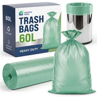 Produktbild von Grüne Müllsäcke, Klassisch, Robust, Langlebig, Universell Einsetzbar, 60 L, 1 Rolle