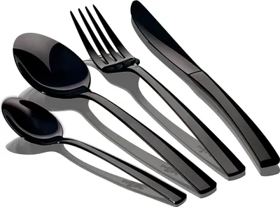 Image de Berlinger Haus Deep Black Couverts Noir 24 pièces Acier inoxydable poli, Set 6 personnes, Design moderne Noir