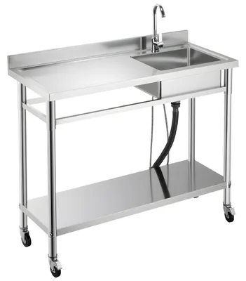 Produktbild von Stainless Steel Utility Sink, Rolling Single Bowl Commercial Kitchen Sink with Wheels, Faucet and Hot & Cold Water Pipe, Utility Basin Workbench for Garage Restaurant Laundry 1200 x 500 x 1055mm