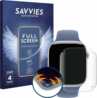 Produktbild von 4x Savvies Fullscreen Schutzfolie für Apple Watch Series 10 (46 mm) Displayschutz Folie Fullcover Klar Transparent