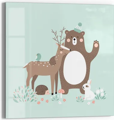 Produktbild von DEQORI Magnettafel Glas 30x30 cm 'Waldtierfreunde' beschreibbar Whiteboard Pinnwand Küche
