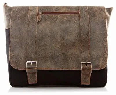Zdjęcie produktu dla Czarno beżowa torba vintage płótno canvas ze skórą naturalną BV65