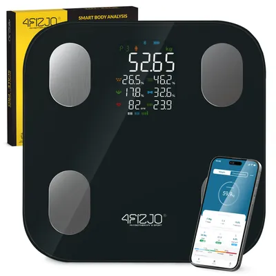 Produktbild von 4FIZJO PRO Analytische Personenwaage schwarz Körperfett Muskelmasse BMI mit App