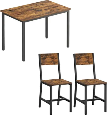 A dining set with a table and two chairs, presented on a white background.