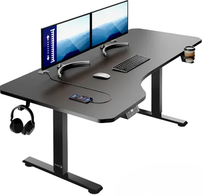 Produktbild von CASARIA® Höhenverstellbarer Schreibtisch 160x75 cm elektrisch mit Kopfhörerhalter Tassenhalter Modern Büro Gaming PC Computer Tisch Schwarz Carbon-Optik
