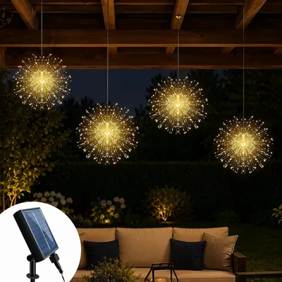 Solar-LED-Lichterkette, 4 Stränge, 360 LEDs, warmweiß, IP65