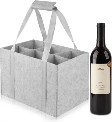 Imagen del producto de Bolsa de fieltro para botellas, capacidad para 6 botellas de 1,5 litros, dimensiones 18 x 18 x 29 cm, ideal para picnics