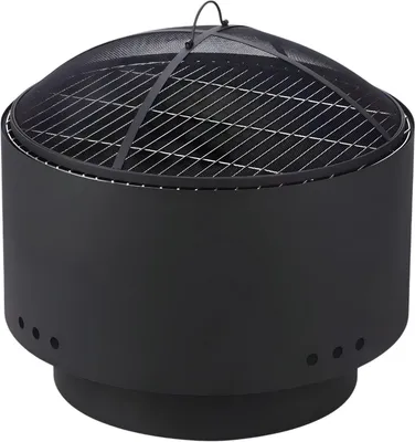 Produktbild von Rauchfreie Feuerstelle für den Garten – Holzfeuer Feuerkorb mit Grillrost & Feuerpoker – Outdoor Terrassen Feuerschale BBQ & Heizung – Stahl