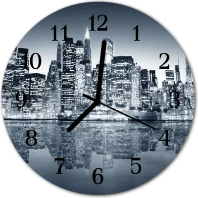 Produktbild von Glasuhr Wanduhr Küchenuhr Echt-Glas 30fi cm Skyline blau