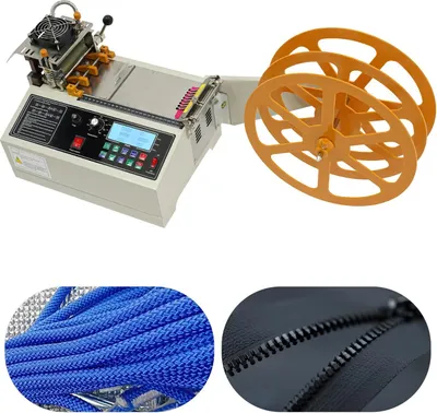 Obrázok produktu pre Stroj na rezanie pásov a remienkov – automatický, za tepla/za studena – šírka rezu 1–98 mm – dĺžka rezu 1–99999 mm – presnosť ±0,1 mm – napätie 220 V – čepeľ 0–450 °C – svetlošedá farba