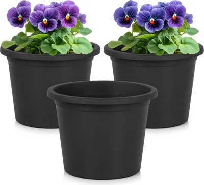 Produktbild von 3x Schwarzer Gartentopf aus Kunststoff für Pflanzen, Blumen, Kräuter 14,5x11 cm