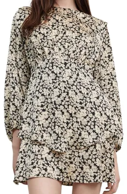 Produktbild von Zara Damen-Minikleid schwarz mit beigen Blumen XS