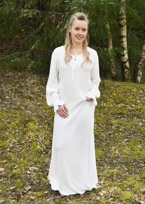 Produktbild von Battle-Merchant Mittelalterliches Nachthemd Unterkleid mit Crinkleeffekt, weiß - Wikingerkleid Kleid Mittelalterkleid Ko Größe: S/M