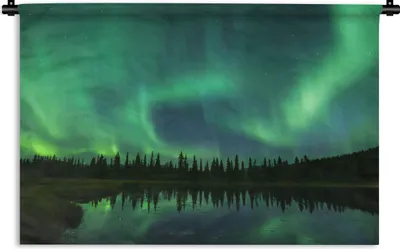 Produktbild von MuchoWow® Wandteppich Wandbehang Nordlicht - Bäume - Wasser - Alaska 150x100 cm Tapisserie Dekoration Wandtuch - Waschbar - Tapisserien - Wand-Decke
