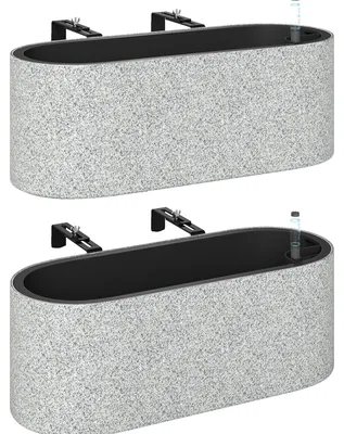 Produktbild von 2er Set Blumentopf Hängend Pflanzkübel mit Ablaufsystem Loch Haken 42 x 16 x 15 cm Hellgrau
