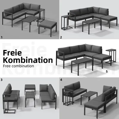 Produktbild von Mucola Sitzgruppe Aluminium Ecksofa mit Beistelltisch Lounge wetterfest Grau Tisch Balkonmöbel Terrasse Outdoor-Möbel Garten