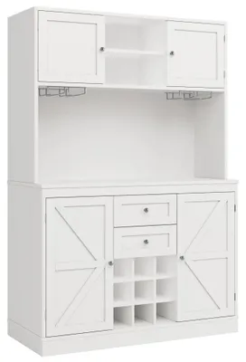 Zdjęcie produktu dla Szafka kuchenna - Komoda kuchenna - Regulowane półki - Półka na wino - 4 drzwi - 2 szuflady - MDF - Biały