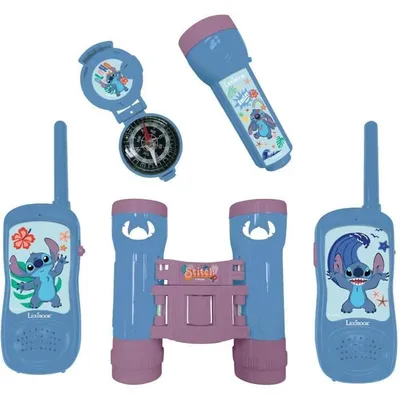 Obrázek produktu pro Dobrodružné sady pro děti Stitch, vysílačky s dosahem 120 m, dalekohled, kompas, baterka, spona na opasek