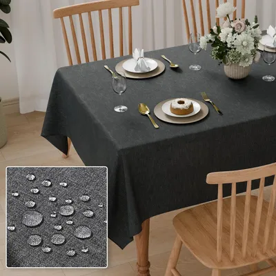 Produktbild von Tischdecke 140x200cm Wasserdicht Abwaschbar Leinen-Optik Dunkelgrau Rechteckig