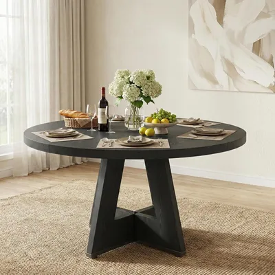 Image de Table ronde - Table de salle à manger - Table pour 4 personnes - Table de style industriel - Table en bois - Diamètre 120 cm