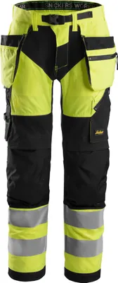 Produktbild von Snickers FlexiWork Hi-Vis Arbeitshose m. Holstertaschen, Kl. 2, EN 14404, 20471 HV-Gelb-Schwarz-108