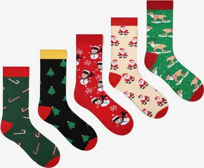 Produktbild von uandu Socken - Set , Socken lustig, bunte Socken, happy socks, lustige Socken Damen und Herren, Baumwollsocken, Motive Socken - Weihnachtssocken