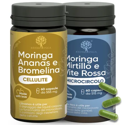 Immagine prodotto di RedMoringa Trattamento Anticellulite Drenante | Integratore Cellulite Mirtillo Nero + Microcircolo Bromelina 5000 GDU con Moringa