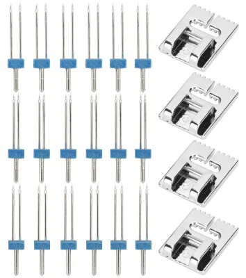 Produktbild von Omgoods – Zwillingennadeln, 18-teilig – Doppeltes Nähgarn – Nähfuß-Set, 4-teilig – Universal-Nähfuß – Overlock-Nähfuß – Edelstahl – Nähmaschinen-Nadeln