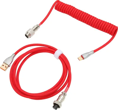 Obrázok produktu pre Mechanický klávesnicový kábel s dvojitým puzdrom Vlastné vinutie s odnímateľným kovovým leteckým konektorom USB C na USB A klávesnicu Letecký konektor červený