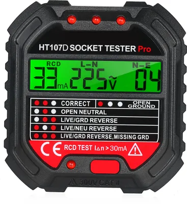 Obrázok produktu pre KKmoon Tester zásuviek GFCI s displejom napätia 90-250V Zásuvkový tester Automatický detektor napätia elektrického obvodu HT107D