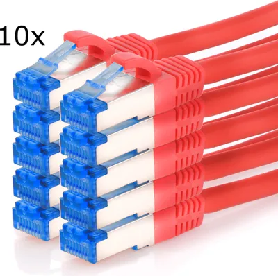 Produktbild von TPFNet 10er Pack 2m Cat.6A Patchkabel / Netzwerkkabel S/FTP 10GBit, rot